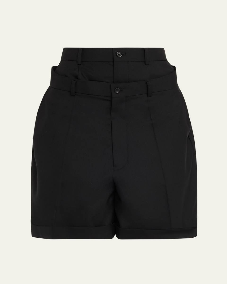 Deconstructed Layered Wool Shorts